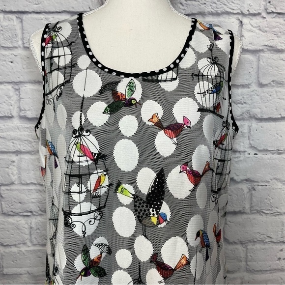 BRAND Unknown Polka Dot Bird and Cages Print on Mesh Overlay Top Size Unknown - Picture 3 of 7